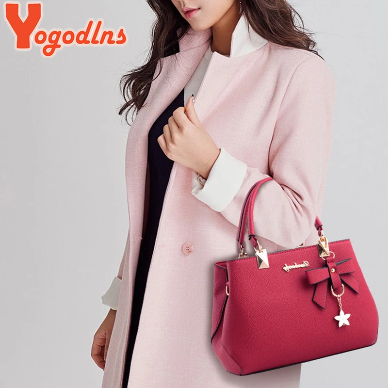 Yogodlns nuevo 2019 elegante bolso de hombro de diseñador de mujer bolsos de lujo Bolsos De Mujer Plum Bow dulce bandolera