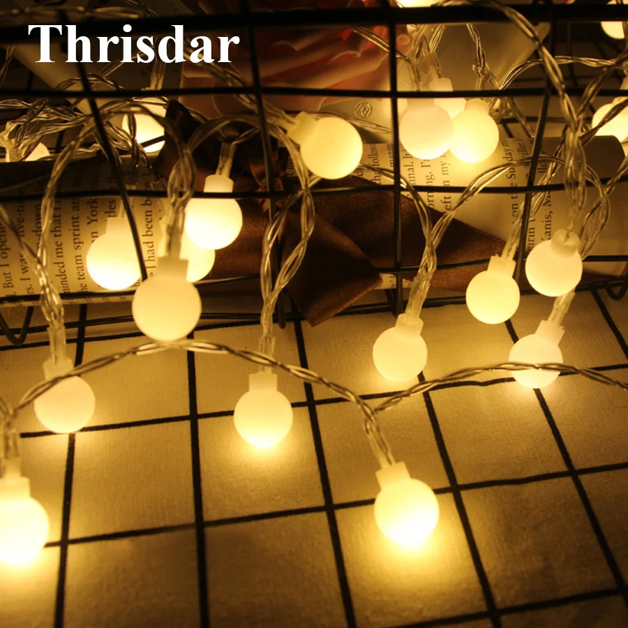 

Thrisdar 3M 6M 10M Led Cherry Ball Fairy LED String Light Battery Powered Outdoor Christmas Wedding Party Globe Garland Light
