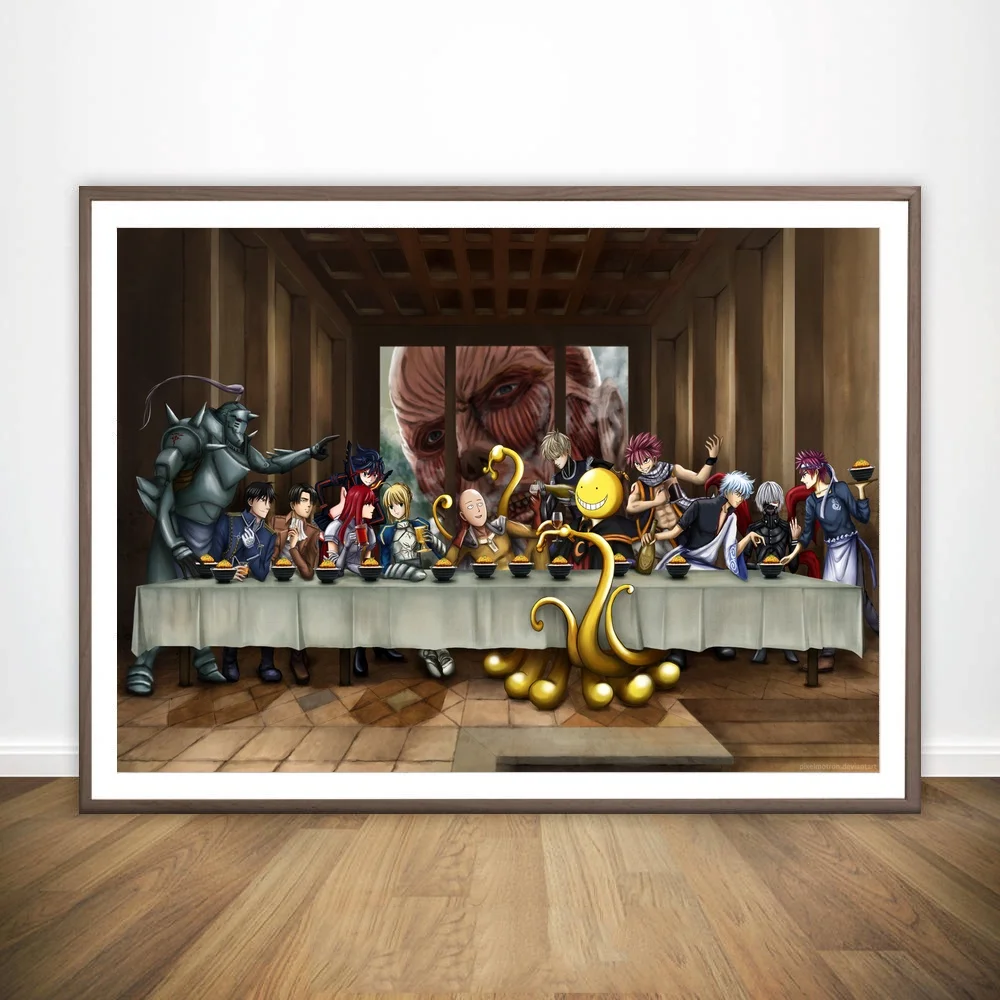 最後の晩餐アニメクロスオーバー版アート壁アートペイント壁の装飾キャンバスプリントキャンバスアートポスター油絵なしフレーム Aliexpress ホーム ガーデン