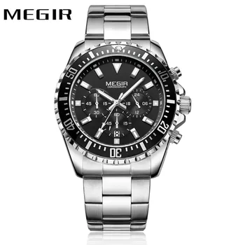 

MEGIR Business Quartz Watch Men Stainless Steel Strap 3 Sub-dials Display Top Luxury Brand Men Wristwatches Army Military Clock