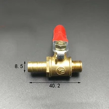 DN6 1/" BSP Мужской х 8 мм шланг, латунный шаровой клапан, водный газ 57 фунтов/кв. дюйм, отверстие 7 мм с красной ручкой