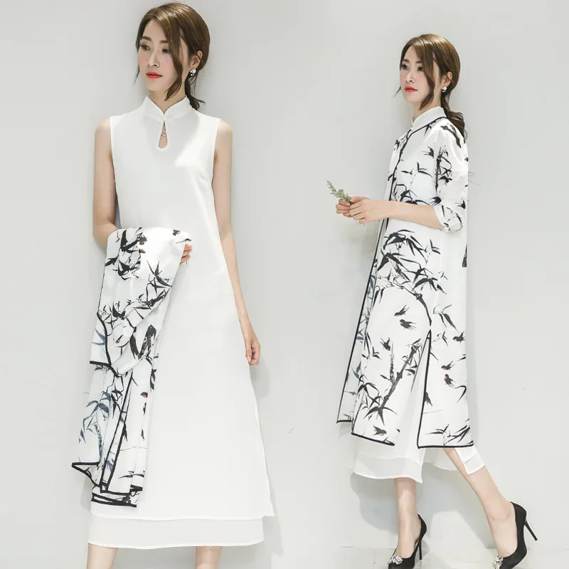Two piece set dress 2018 New style Chinese style cheongsam loose waist ...