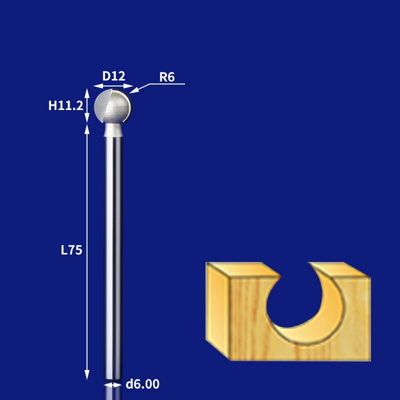 1 шт- ЧПУ твердосплавный деревообрабатывающий фрезерный станок, деревянный шар ножа таблетки, дерево корень гравировки чайный стол фрезерный - Длина режущей кромки: L 6mm x 12mm