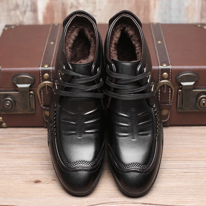 

OSCO 2018 Men Boots Warm Plush Mens Winter Shoes Fashion Men Snow Boots Zipper Male Black Ankle Boots Cotton Inside Men Shoes