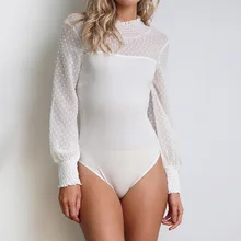 VITIANA Women White Solid Slim Casual Bodysuit Female 2018 Autumn Long Sleeve Lace Elegant Romper Streetwear Bodycon Playsuit
