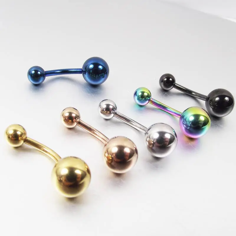 

1 Piece 14G Screw Belly Ring Curved Banana Navel Bell Button Ring Rose Gold Body Piercing Jewelry