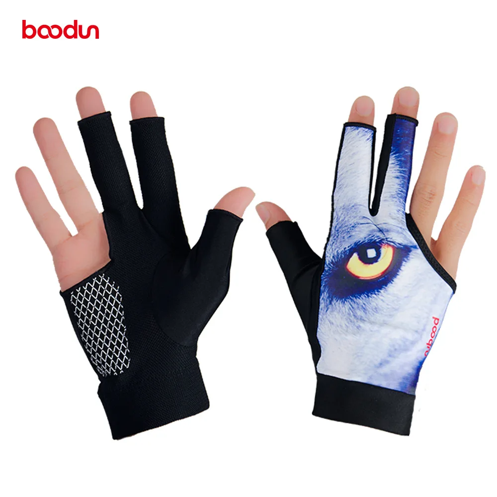 BOODUN профессиональные мужские бильярдные перчатки, перчатки с 3 пальцами, Нескользящие Snookers перчатки, бильярдные перчатки, 1 шт - Цвет: Blue M