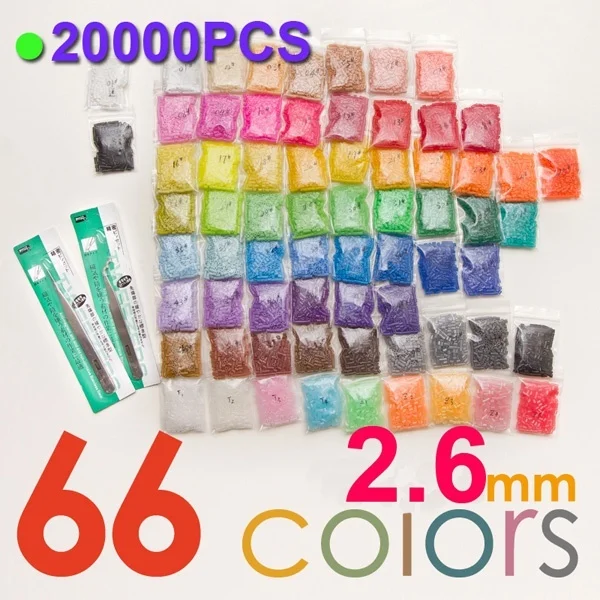 

2.6mm Fuse Beads 66 Color(20000pcs+1 Template+3 Iron Paper+2 Tweezers) Hama Beads Diy Kids Toy Craft Perler Beads sale