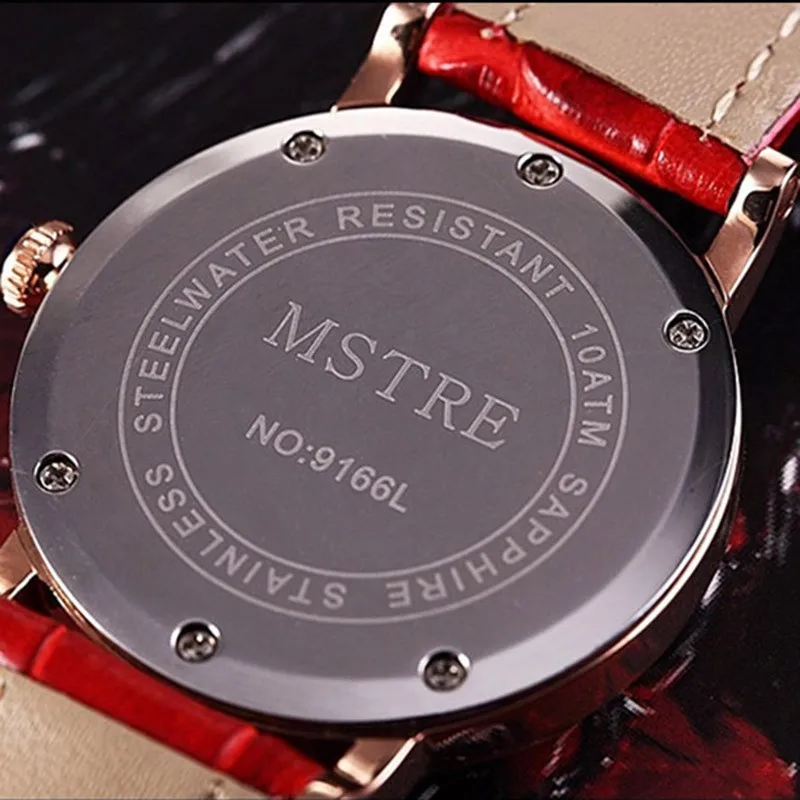 Бренд класса люкс Для женщин часы красный, белый розовый кожаный ремешок Мода кварцевые часы для дам Повседневное модные наручные часы