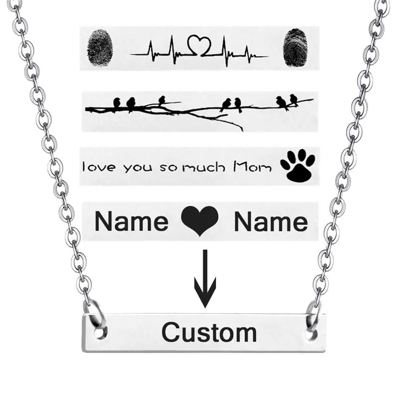 

Custom Personalized Name Bar Necklace Engraved Gold Animal Loving Family Long Necklace Jewelry For Women Best Friend Gift