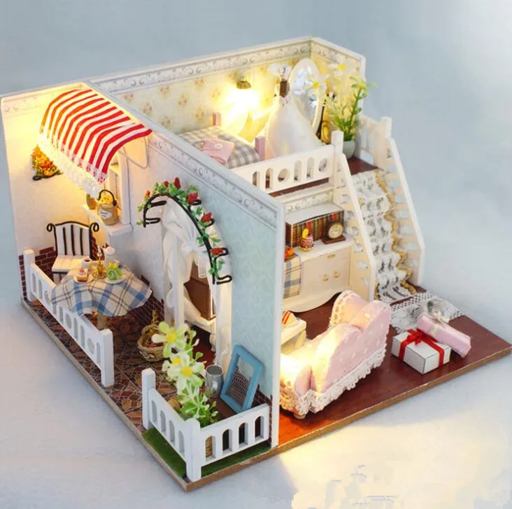 DIY Модель Кукольный дом Миниатюрный Кукольный домик с мебелью светодиодный 3D деревянный дом, игрушки для детей подарок ручной работы