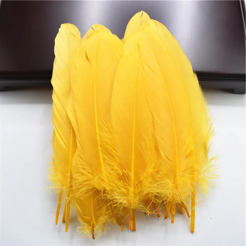 Твердый полюс, натуральные гусиные перья для рукоделия, 6-8 дюймов/15-20 см, ювелирное изделие, утиный фазан, перо, свадебное украшение для дома - Цвет: Gold