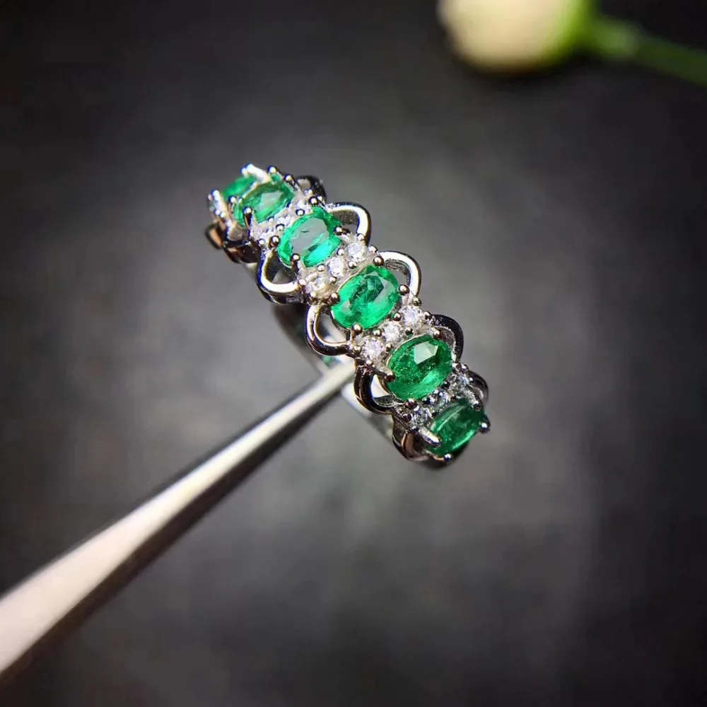 Fashion elegance Lovely Row circle Natural emerald gem Ring S925 Silver