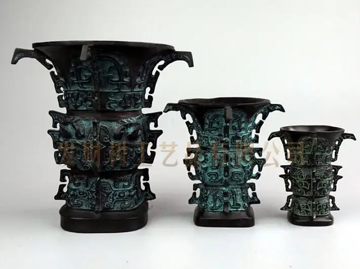 

Antique bronzes double dragon phoenix jujube wine pot ancient pot,home furnishings Cup and wine sculpture High 9-18CM