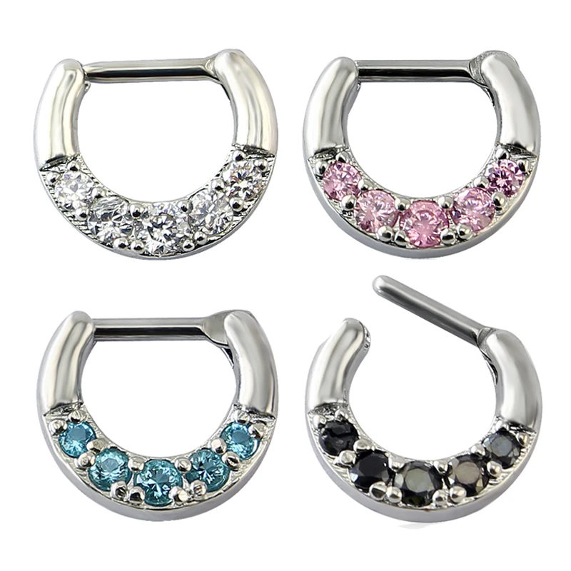 Women Fashion Nose Hoop Rings With 4 Colors Five Cubic Zircon 316l