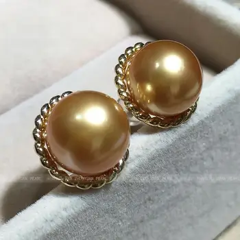

wedding Women Gift word 925 Sterling real The import of Nanyang Kim sea pearl Earrings elegant round f Luxury Girls