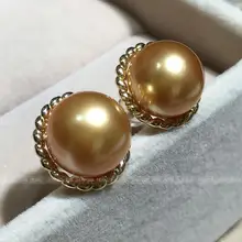 wedding Women Gift word 925 Sterling silver real The import of Nanyang Kim sea pearl Earrings elegant round f