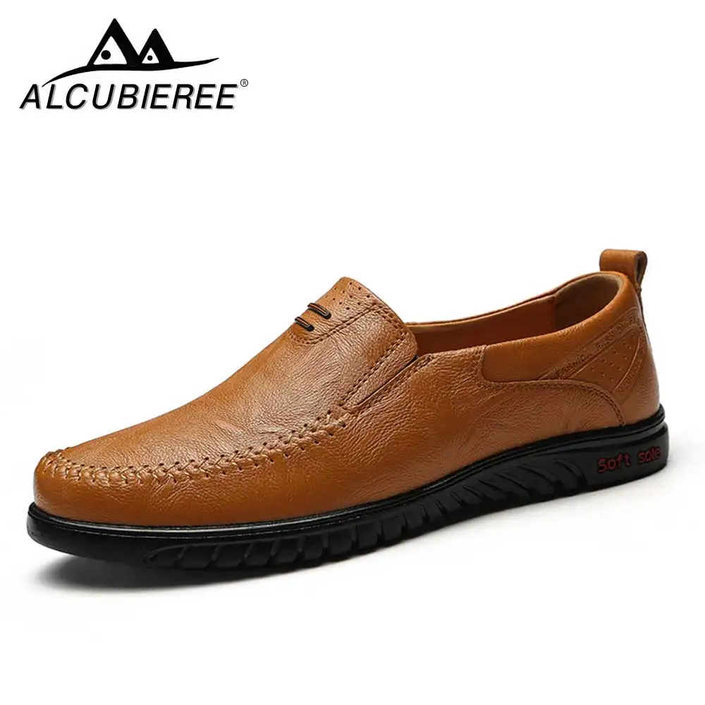 

ALCUBIEREE Men Casual Shoes Leather Slip-on Breather brand Men Shoes High Quality Comfortable Summer Sapato Masculino
