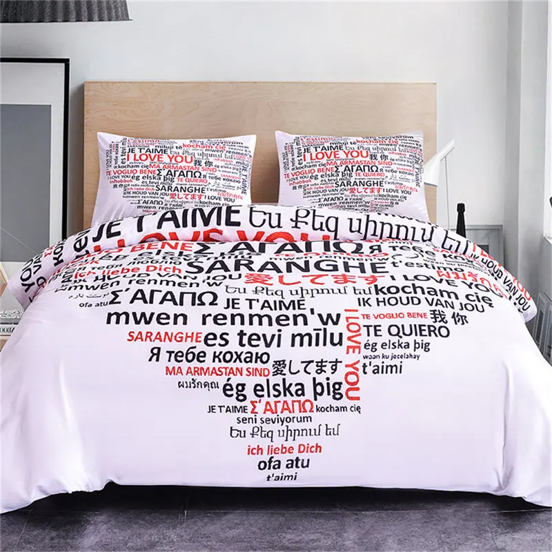 

ZEIMON Fashion 100 Language I Love You Design 3D Printing Heart Pattern Bedding Set Polyester Duvet Cover Set 3pcs Home Decor