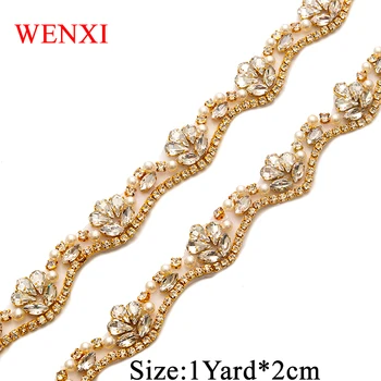 WENXI 5YARDS Wholesale Iron On Rhinestone Applique Trim For Wedding Dress WaistBand Rose Gold Crystal Delicacy Bridal sash WX810 WENXI 5YARDS Wholesale Iron On Rhinestone Applique Trim For Wedding Dress WaistBand Rose Gold Crystal Delicacy Bridal sash WX810