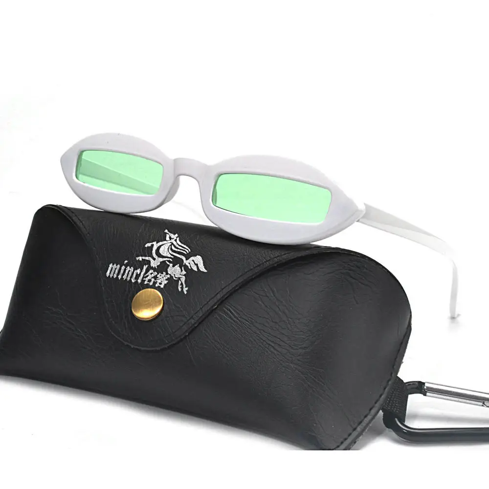 MINCL/ модный дизайн, женские солнцезащитные очки, небольшая овальная оправа, солнцезащитные очки, уникальные очки, забавные ShadesPunk солнцезащитные очки с коробкой FML - Цвет линз: whtie green