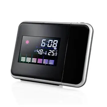 

Digital Lcd Projection Led Display Alarm Clock Weather Snooze Function Temperature Thermometer Humidity Table Clock Decor Blac