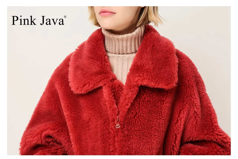 Discount PINK JAVA QC1867 new arrival free shipping real sheep fur coat  camel teddy coat over size winter women coat  dress fashion warm 16