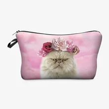 Для женщин милый мультфильм подарок косметический сумки 3D печать вместительный кошка косметичка многофункцион