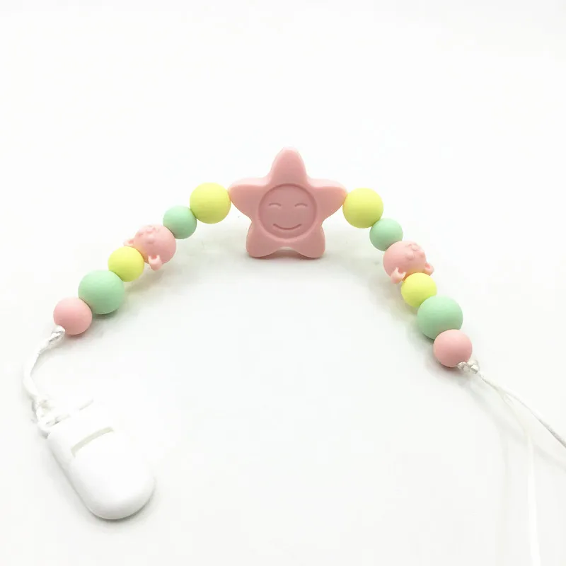 

2017 Newest Personalized Name Handmade Silicone star Pacifier Chains Safety Teething Eco-friendly Pacifier Clips Holder Chain