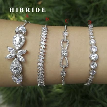 Hibride роскошь AAA кубический циркон Для женщин свадебные браслеты с регулируемым Размеры ссылка австрийский кристалл багет браслеты B-113
