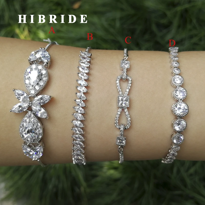 

HIBRIDE Luxury AAA Cubic Zircon Women Wedding Bracelets With Adjustable Size Link Austrian Crystal Baguette Bangles B-113