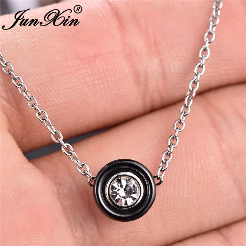 

New Fashion Black White Ceramic Pendant Necklace Stainless Steel Necklaces For Women Crystal Female Wedding Choker Necklace