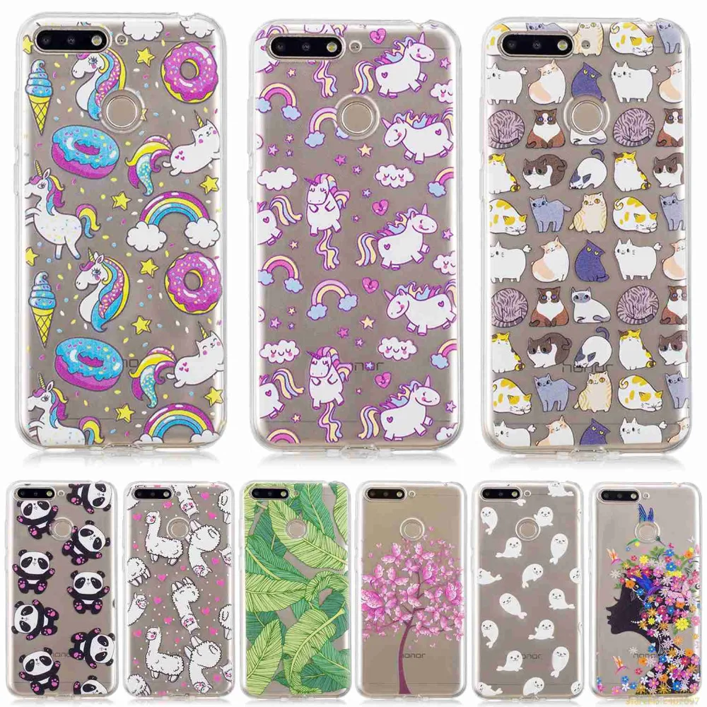 

FGHGF For Huawei Y6 2018 tree leaf cat butterfly flower girl panda Bear horse cartoon Pattern Soft TPU phone case