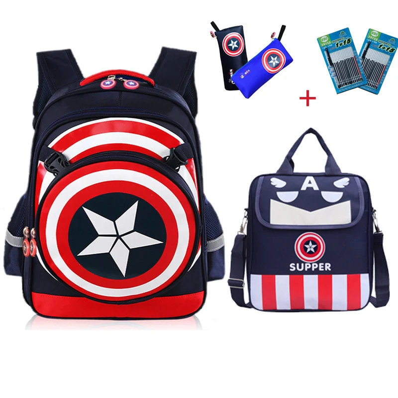 

The Avengers 4 Captain America 4pcs School Bags Boys Backpacks Children Primary Students Schoolbag Kids Composite Bag Mochila