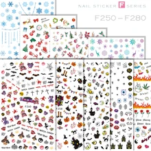 1 лист Хэллоуин Тыква наклейки для ногтей красный поцелуй желтая улыбка наклейки для ногтей s Рождественская серия стикер снежинки для дизайна ногтей