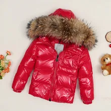 Boys girls real raccoon fur collar quilted waterproof duck down jacket outwear kids winter warm snow coat