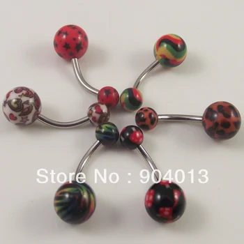 

Free shipping Mixed 60pcs belly button ring curved barbell navel percing ring Thermal Transfer Logo Acrylic