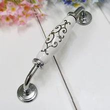 5 White Dresser Pulls Drawer Pull Handles Ceramic Kitchen Cabinet Door Knobs Silver Furniture Knob Pull