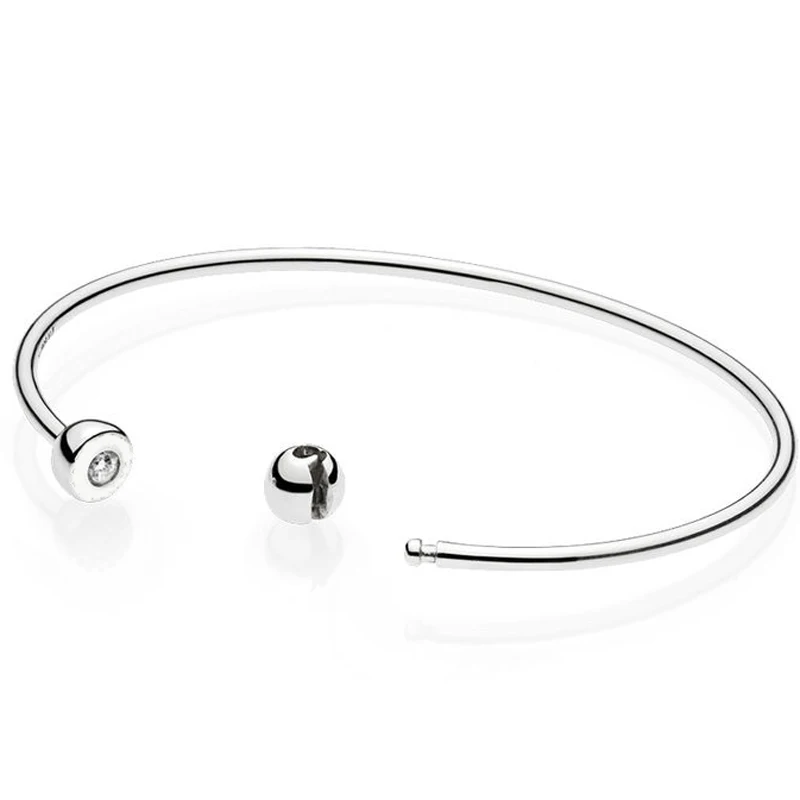 

Top Quality 925 Sterling Silver Bangle ESSENCE COLLECTION Polished Bead Open Bracelet Bangle Fit Bead Charm Pandora DIY Jewelry