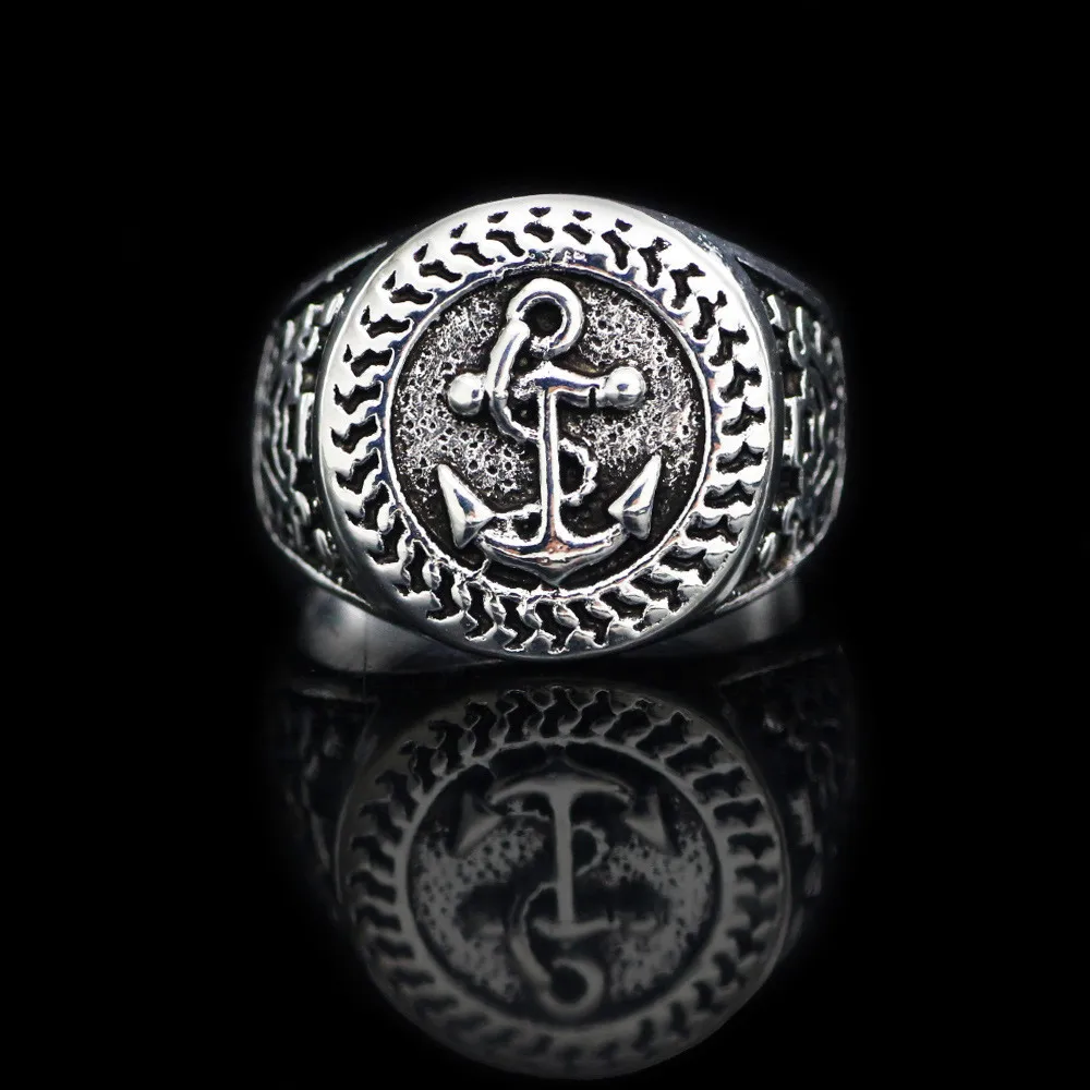 Men's Rudder and Anchor Ring Cold Black Stainless Steel Ring Men's Jewelry 2017 New Highest Quality Punk Vintage Fashion Jewelry