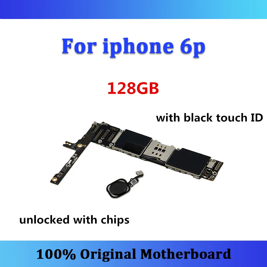 Оригинальная материнская плата для iphone 6p, 6 plus, 5,5 дюймов, с сенсорным ID, с полным чипом, материнская плата, 16 ГБ/64 Гб/128 ГБ, разблокированная материнская плата - Цвет: 128GB-black
