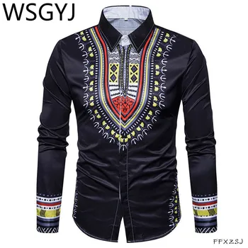 

Men's Casual Shirt 2019 Brand 3D National Style Printing Floral Pattern Men Fashion Edition Long Sleeve Formal Shirt EU Size