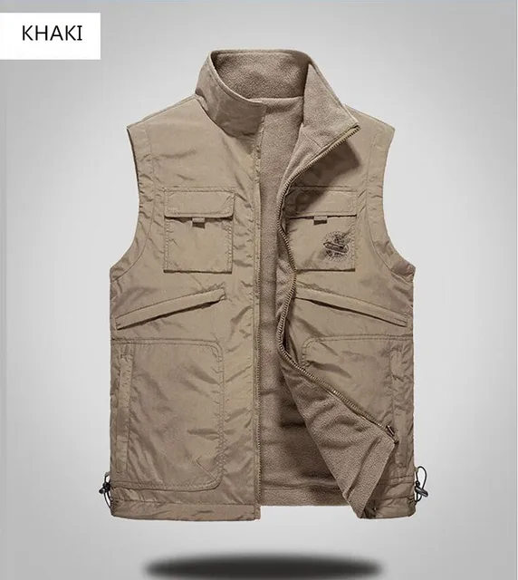 SD Winter Men Outdoor hiking Camping multi pocket Fleece vest men's photography sleeveless
