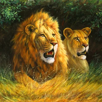 

Modern handmade painting two lions on oil canvas for living home decor and wallpaper, gallery