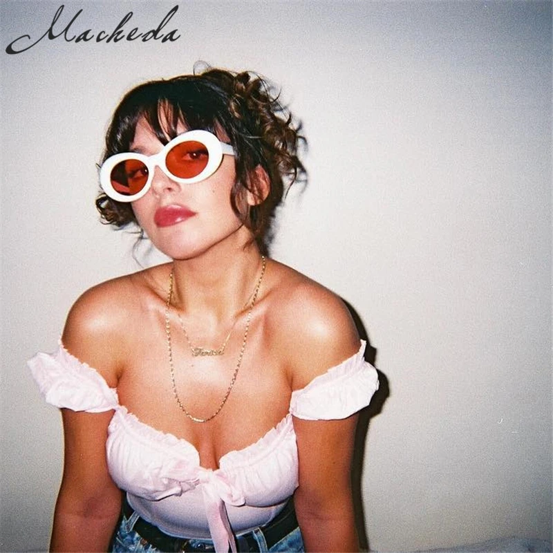 Macheda 2018 Women Sexy Bare Shoulder Multi Color Choice Top Women Summer Casual Short Sleeve Women Top White Pink Red Top Tops