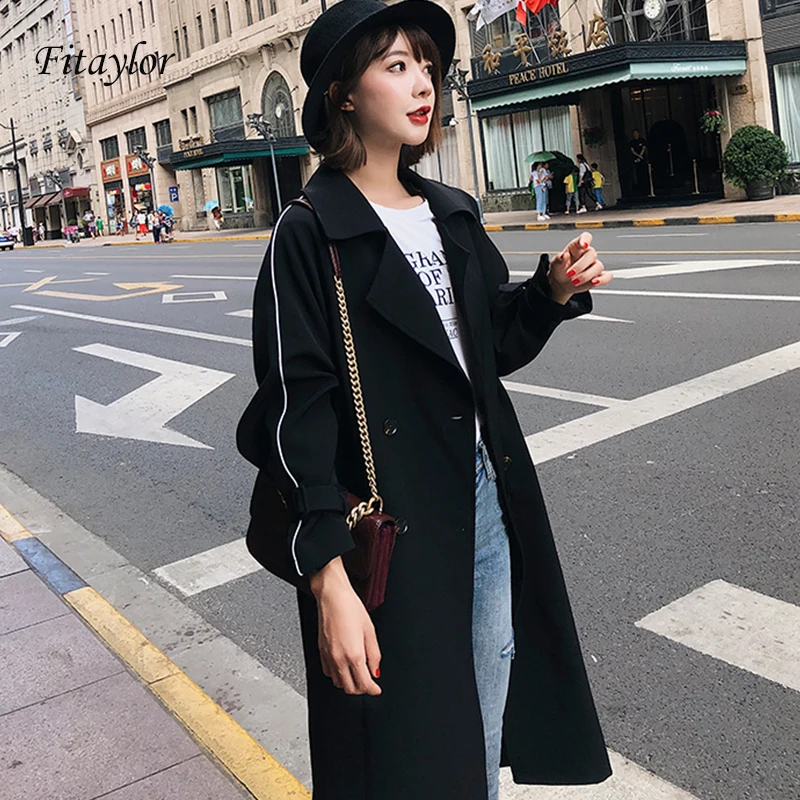 

Fitaylor Style Trench Bur Brand Elegant Female Long Coat Autumn Fashion Casual Women's Trench Coat Long Outerwear Loose Clothes