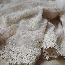 Кремовая кружевная ткань с грациозным цветочным рисунком, хлопковая вышитая кружевная ткань для двора, домашний декор