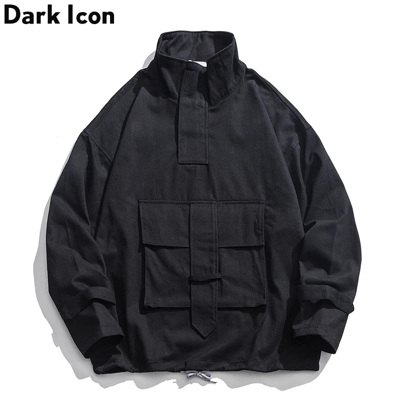 Dark Icon Front Big Pockets Lock Flag Pullover Men’s Jackets Streetwear Oversized Hipster Jacket Cargo Men’s Jacket Loose Casual