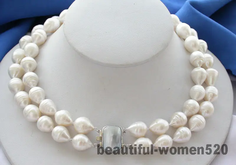

Z3294 2row 17mm baroque drip white freshwater pearl necklace mabe