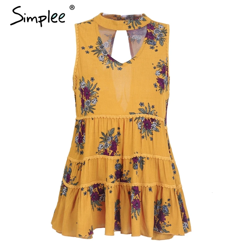 Женская рубашка Simplee без рукавов привлекательная блузка с чокером цветочным